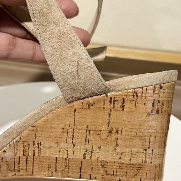 Stuart Weitzman "AVE" Cork Wedge Suede Sandals - $495 - Beige/Tan - Size 9 - Picture 8 of 14